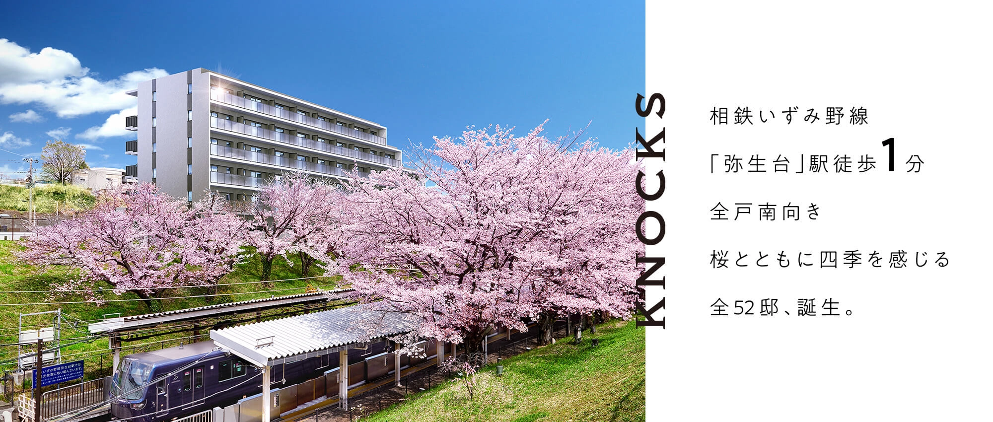 【KNOCKS】相鉄いずみ野線「弥生台」駅徒歩1分。全戸南向き。桜とともに四季を感じる全52邸、誕生。
